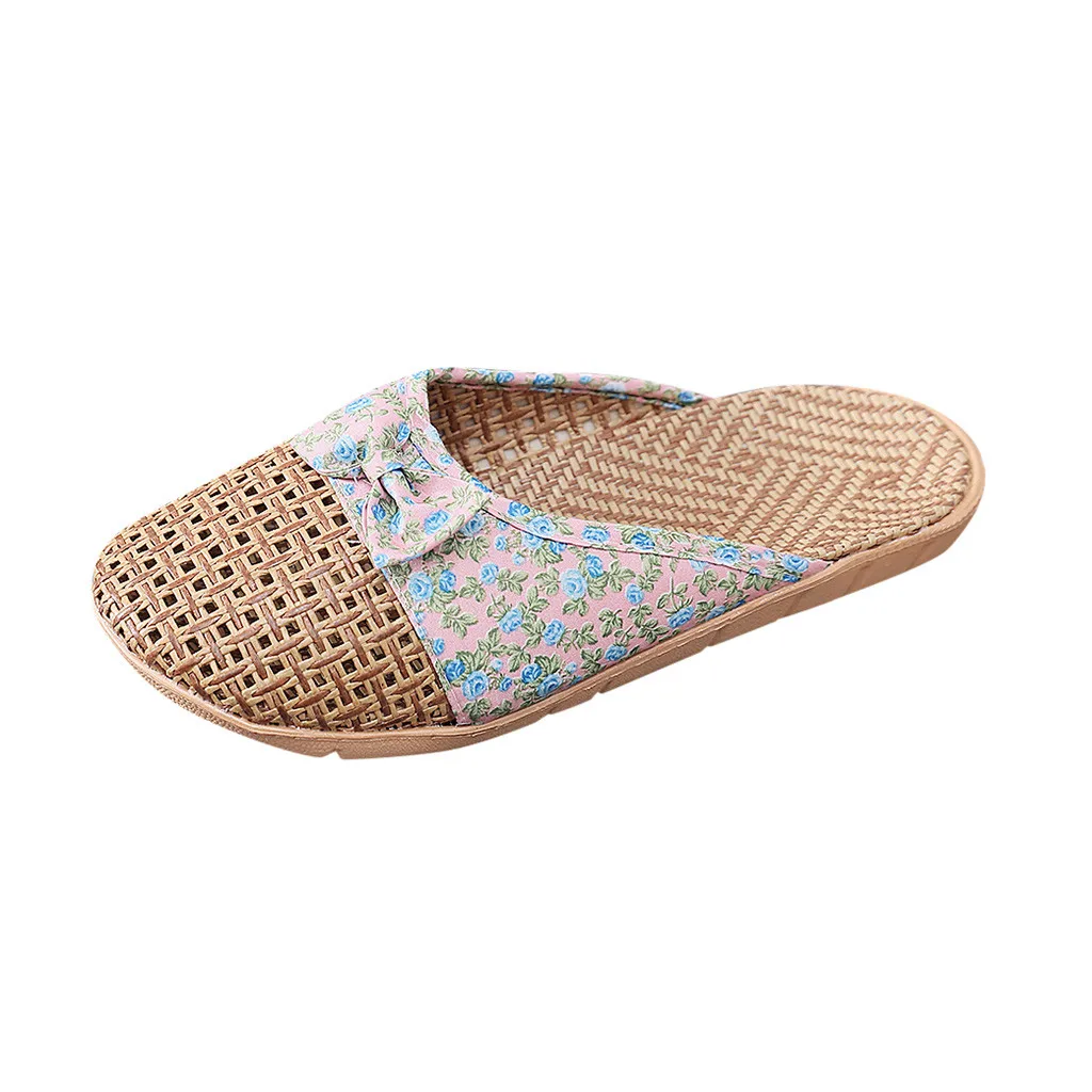 SAGACE/женские тапочки Baotou Домашние из соломенного льна с цветочным принтом и