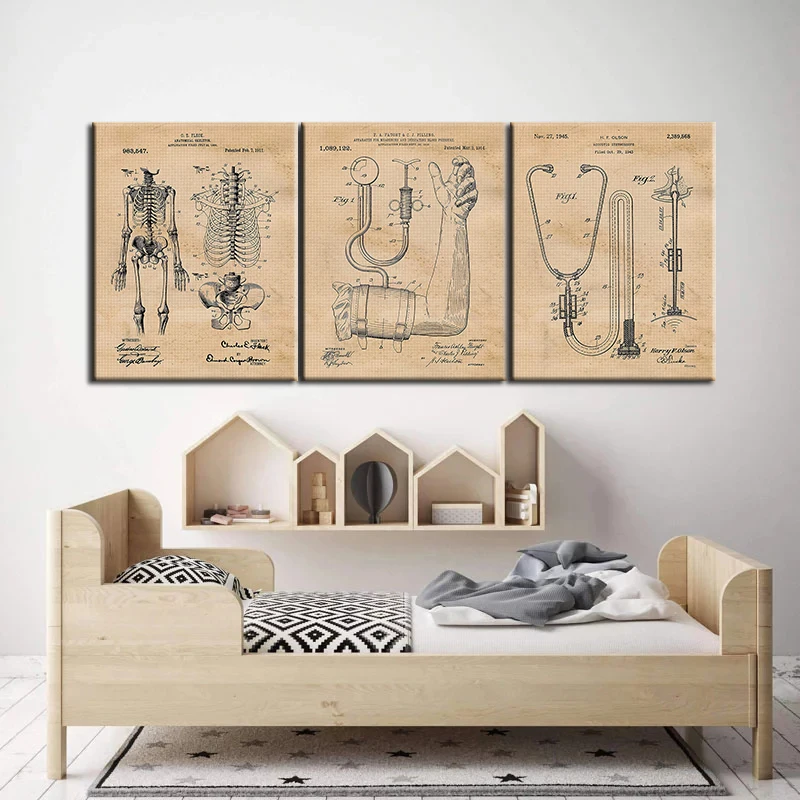 

Retro Abstract Medical Equipment and Ambulance Canvas Painting Wall Art Pictures Poster Cuadros Suitable for Doctor Office Decor