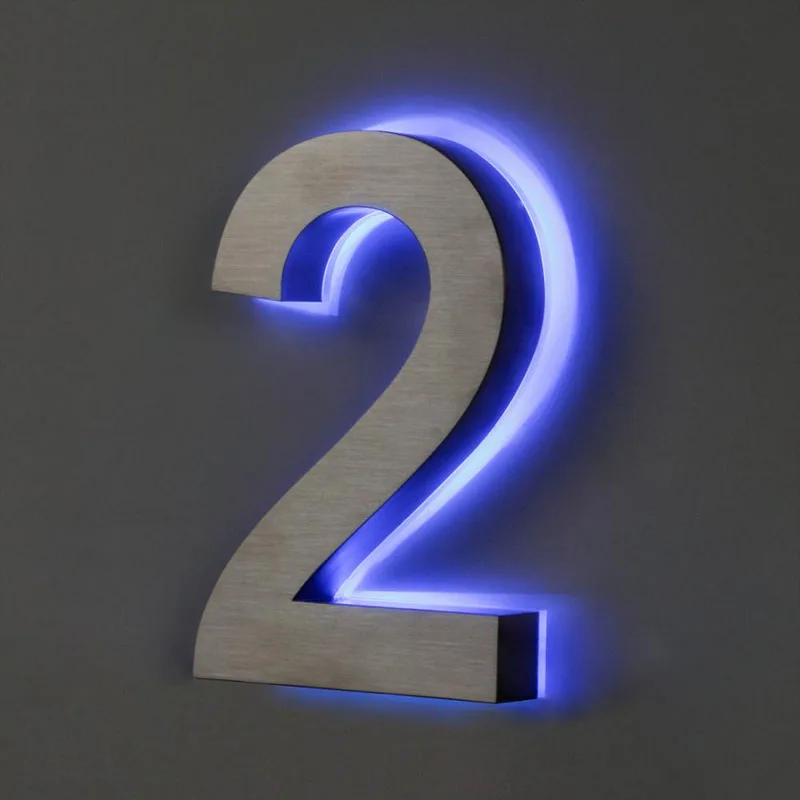 Metal illuminated Led Blue House Numbers Light Outdoor Waterproof Home Hotel Door Plates stainless steel Sign Address