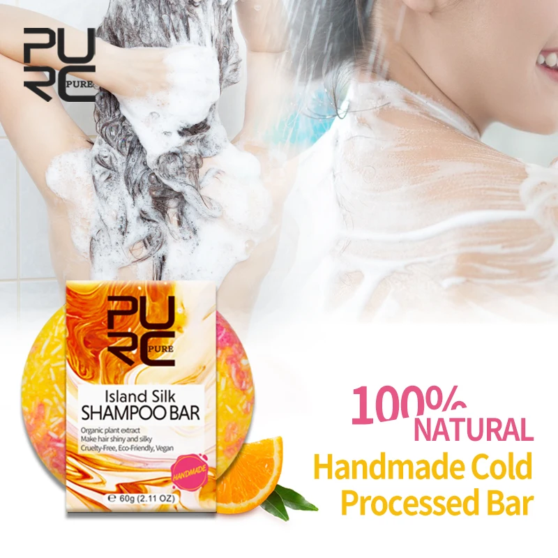 

60g PURC New Arrivals Organic Island Silk Shampoo Bar Handmade Cold Processed Dry Shampoo Soap Soild Portable Shampoo Bar