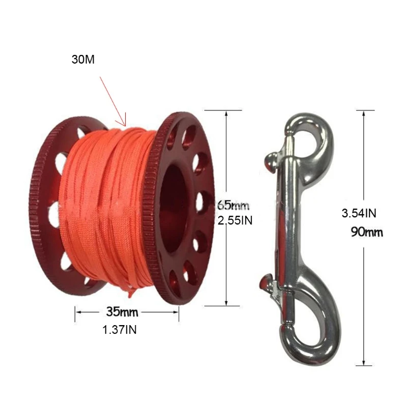 

Scuba Diving Finger Spool Reel with 30m Guide Line Diving Spool Shaft with Hook Anti-Winding Device Reel Surface Marker Buoy Hol