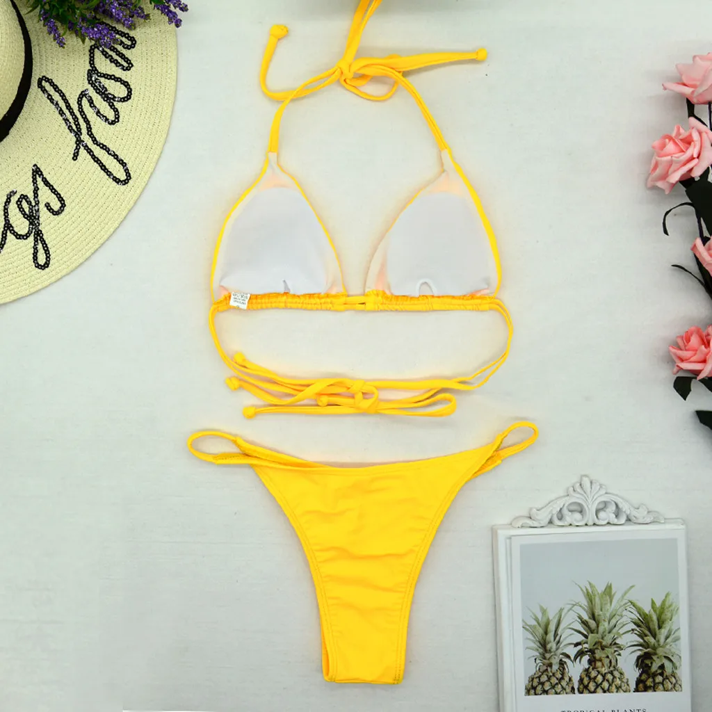 

Brazilian Swimming Suits Sexy Bikini High Cut Beach Biquini Push-up Micro Swim Suits Thong Swimsuit Fashion Halter Neck Swimwear