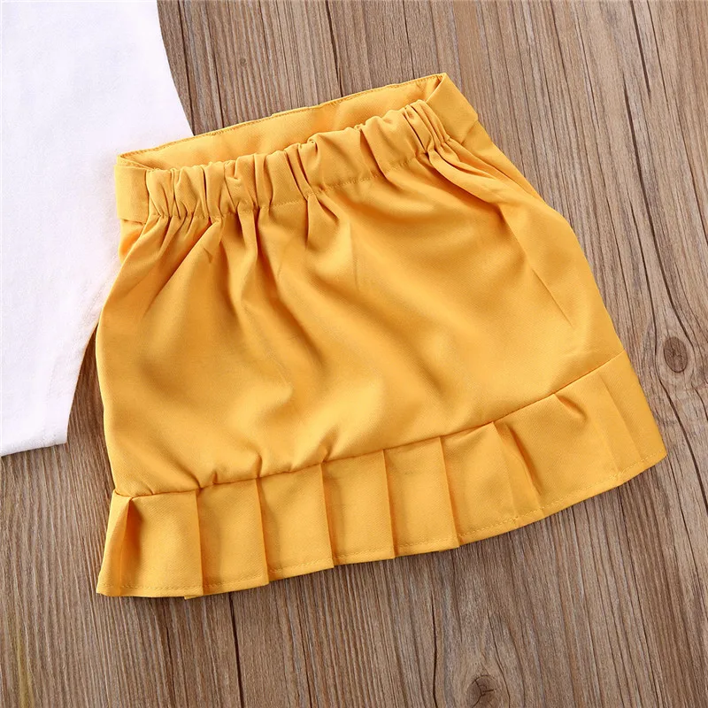 

2Pcs Toddler Baby Girls Summer Clothing Outfit Solid Sleeveless O-neck Bodysuit Rompers Tops+Button Ruffles Mini Skirts Clothes