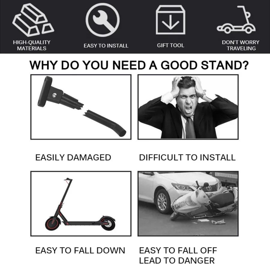 

Scooter Parking Stand Kickstand For Xiaomi Mijia 1S/M365 Electric Scooter Foot Support DIY Replacement 15CM Length