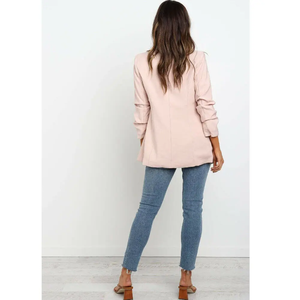 Осень-зима Для женщин длинный рукав тонкий с лацканами деловой пиджак жакет