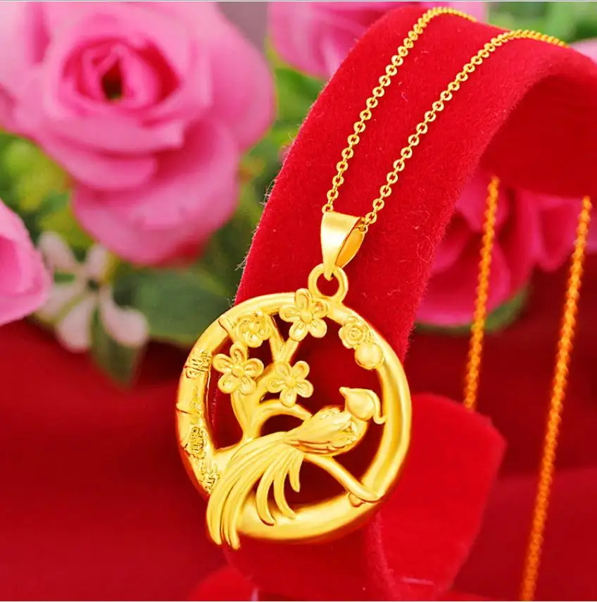 

Hi Japan and South Korea magpies plum flower 24K Gold Pendant Necklace for party Jewelry with Chain Choker Birthday Gift girl