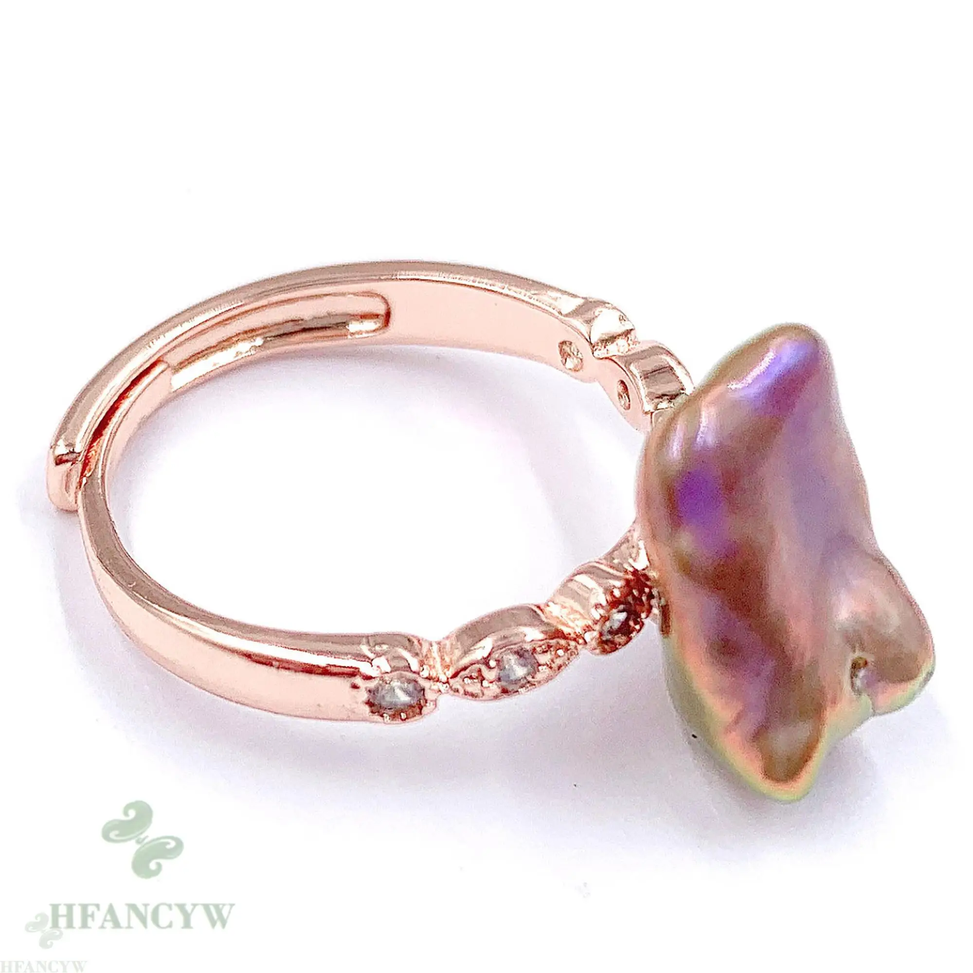 Фиолетовый барочный жемчуг Открытый регулируемый розовое золото кольцо