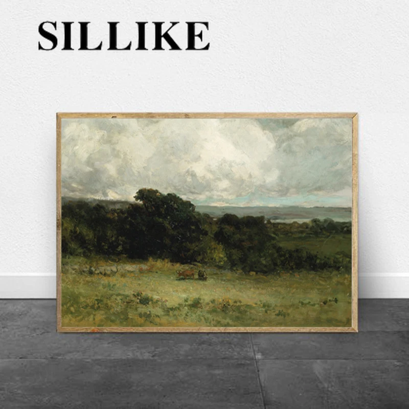 

Countryside Cow Nature Green Landscape Oil Painting Vintage Prints Original Country Rural Wall Pictures Poster Decoration