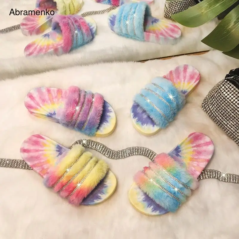 

Indoor Women Fur Slippers Fluffy Soft Furry Slides Thick Flats Heel Non Slip House Shoes Ladies Luxury Design Footwear Whosale