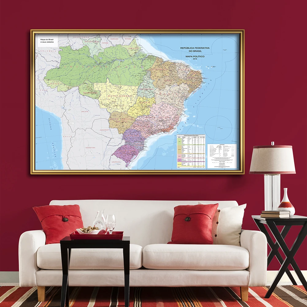 

The Brazil Map In Portuguese 5 Sizes Poster Non-woven Canvas Painting Background Cloth Home Decoration Children School Supplies