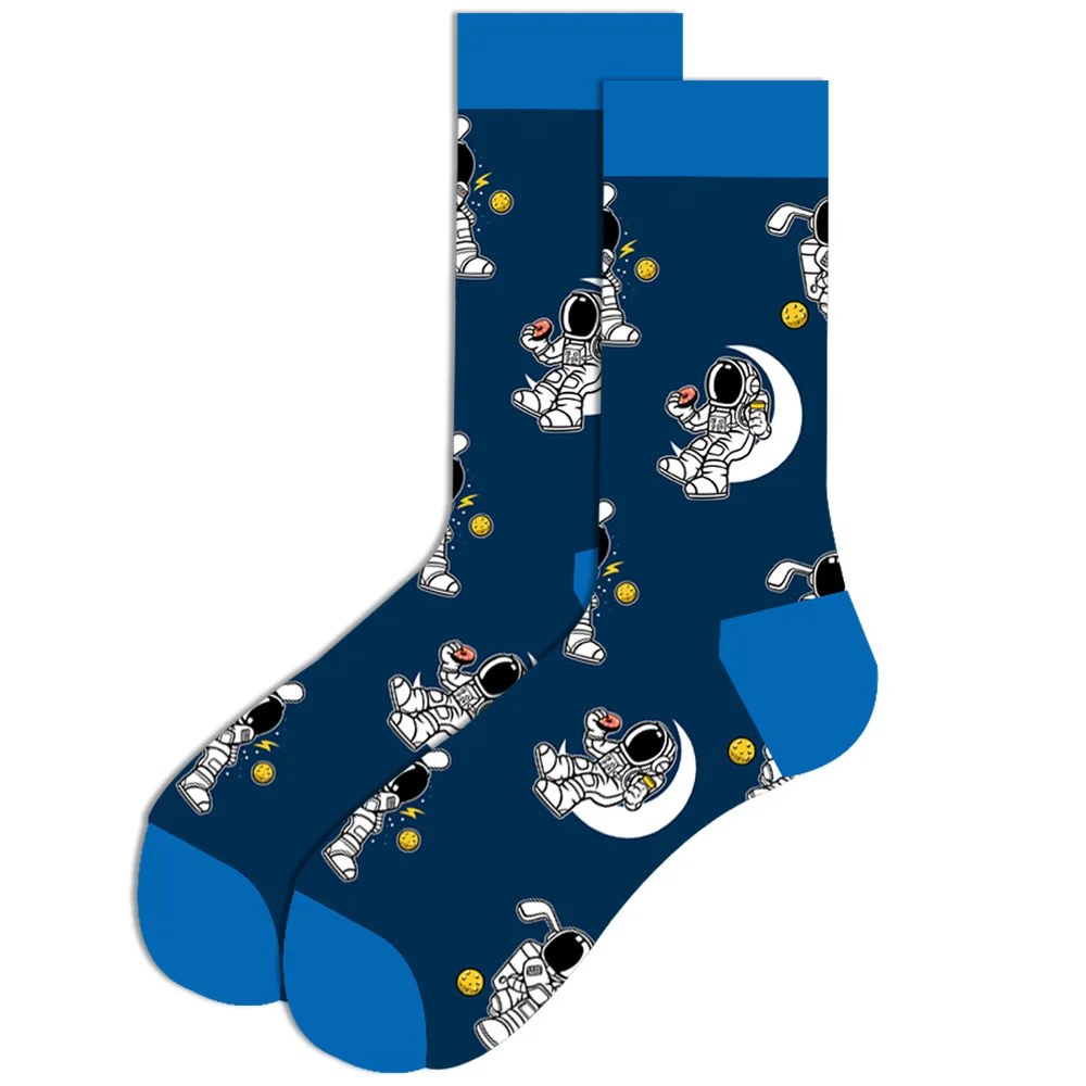 

1 pair men socks combed cotton New geometric male socks fruit female socks street tide socks astronaut mid tube socks 2020