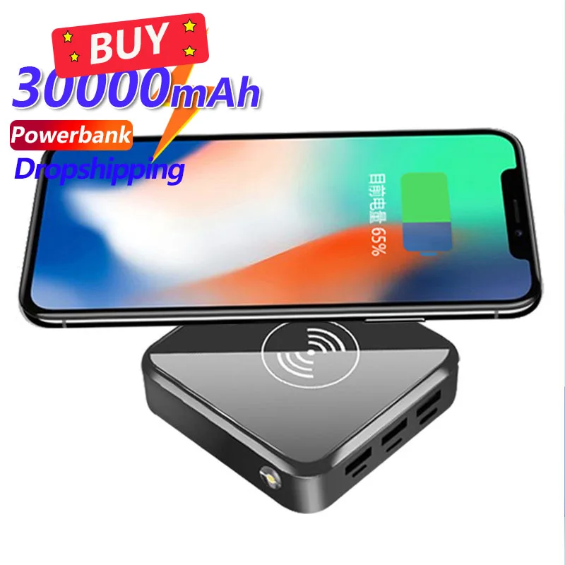 

Mini QI Wireless 30000mAh Power Bank Digital Display with 3USB Port Can Quickly Charge External Battery for IPhone Xiaomi Samaug