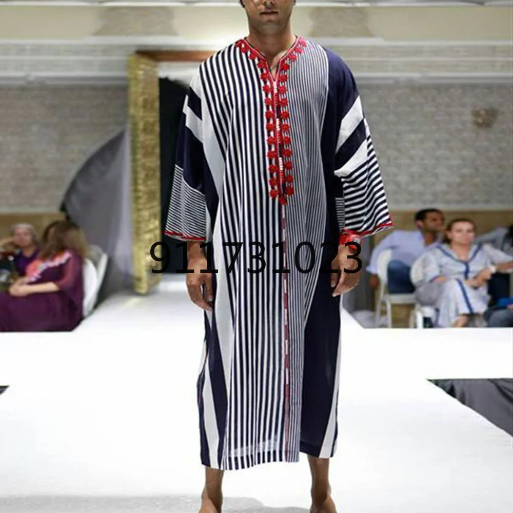 Мусульманская Мода для мужчин Арабская молитва длинное платье Рамадан Печать