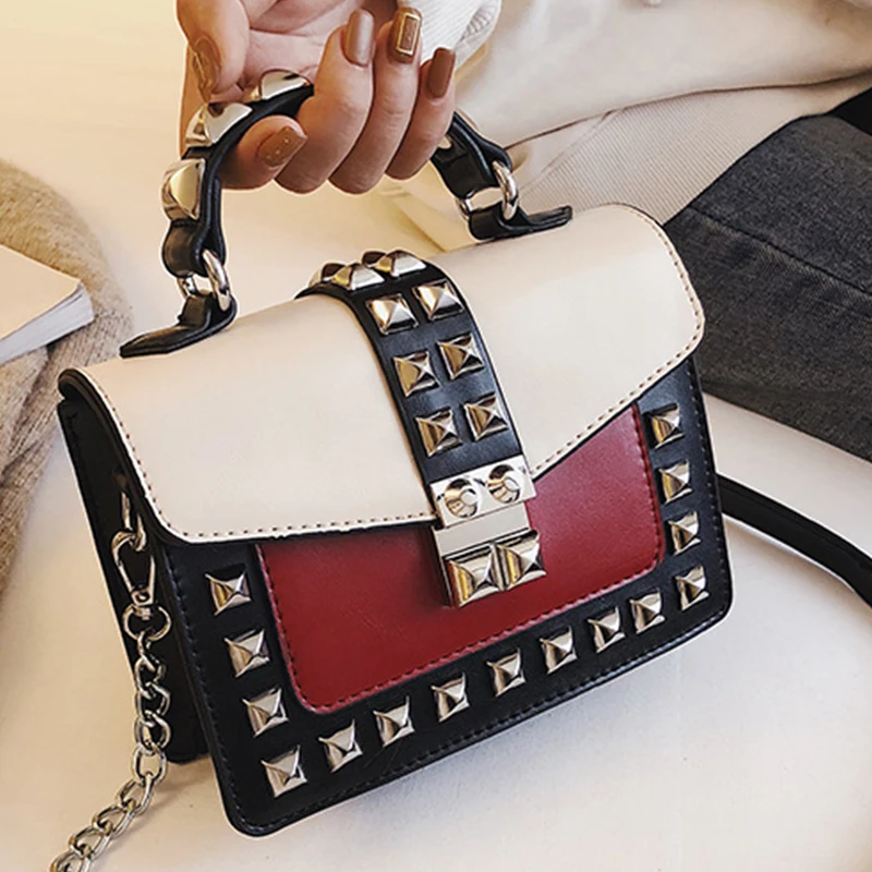 Модная сумка на плечо с заклепками женские сумки через цепочками из