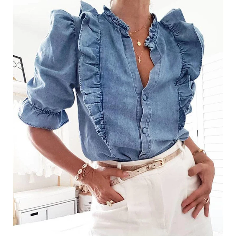 Женский топ с полурукавами и рюшами размеры до 3XL|Футболки| |