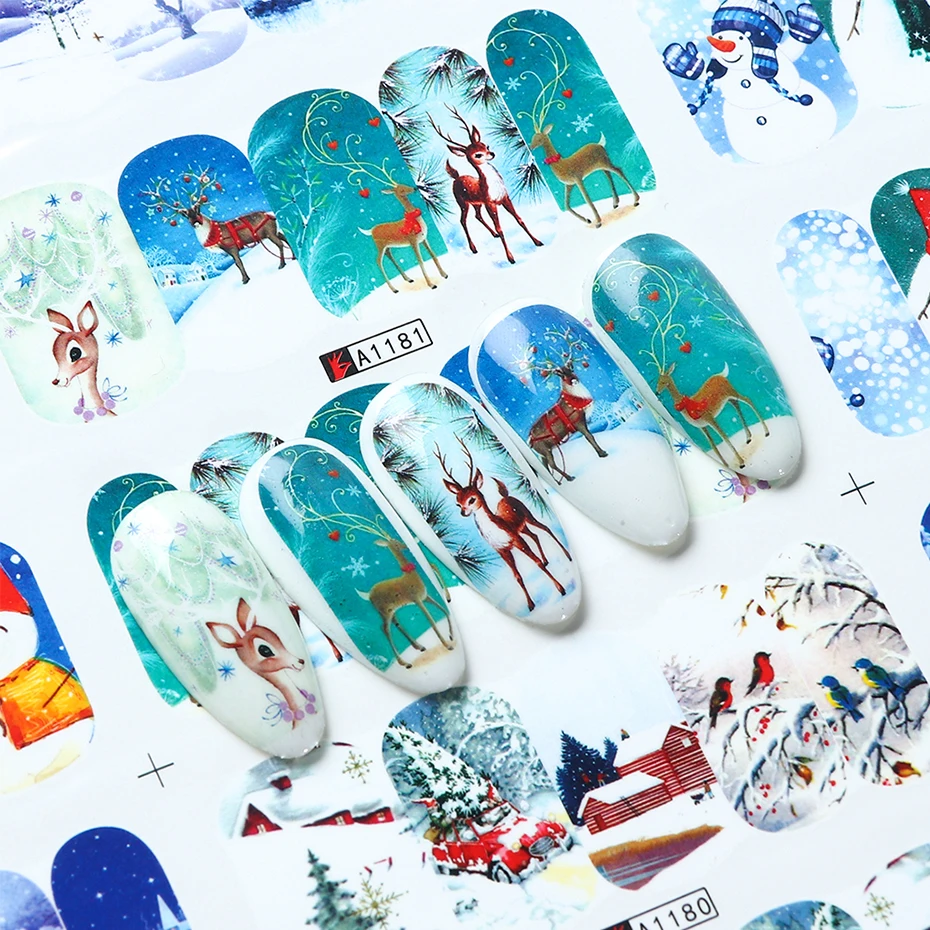 12 видов конструкций наклейки на Рождество Санта-Клауса для дизайна ногтей