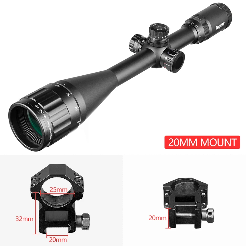 20mm LEAPERS 6-24X50 Riflescope тактический оптический прицел красный зеленый охота точка зрения с подсветкой Retical Sight для охоты Ak 47 - Цвет: 20mm