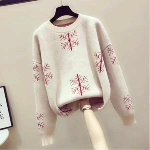 

Christmas Carnival Price Large Sweater for Women Thickened Autumn and Winter New Versatile Loose Net Red Lazy Style Sweater Top