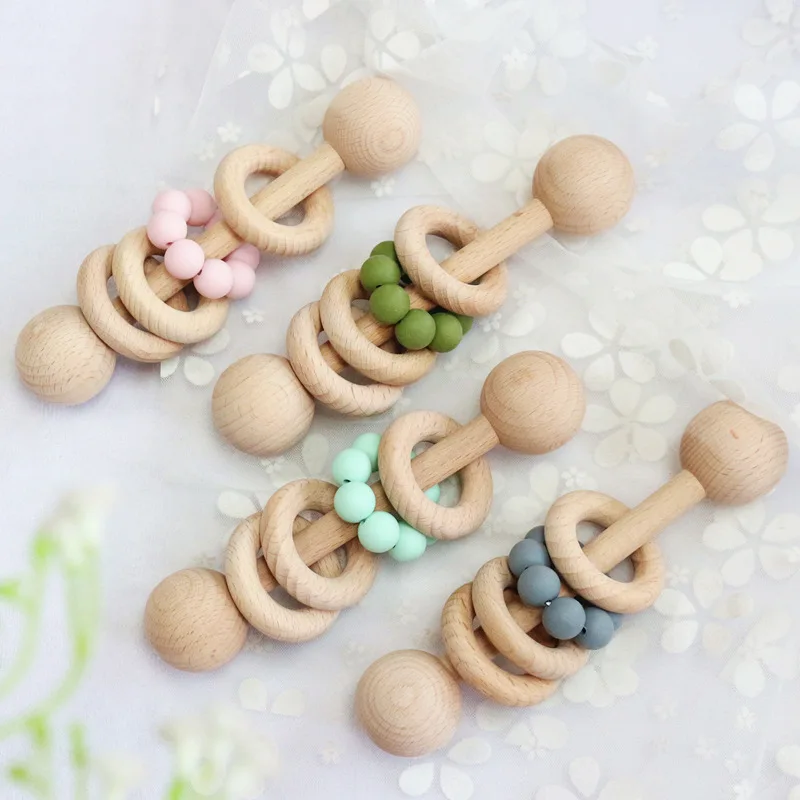 Mordedor de madera de haya para beb&eacute;, juguete de dentici&oacute;n de dibujos animados para reci&eacute;n nacido, accesorios sensoriales para beb&eacute;, sonajero, palo de lactancia, 1 ud.-3