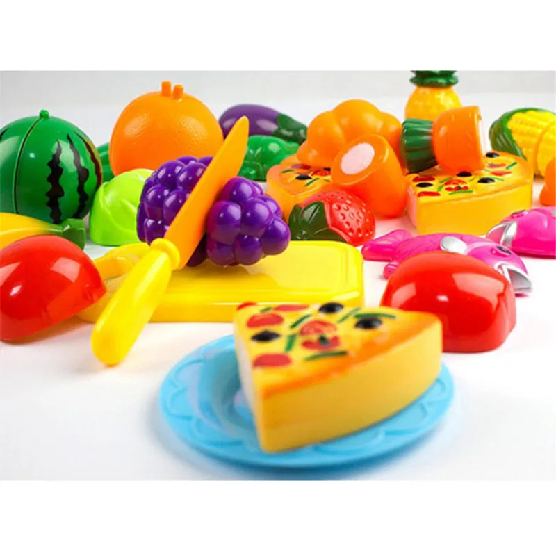 

24PCS Children Play House Toy Cut Fruit Pretend Play Educational Plastic Vegetables Pizza Kitchen Toy Classic For Kids