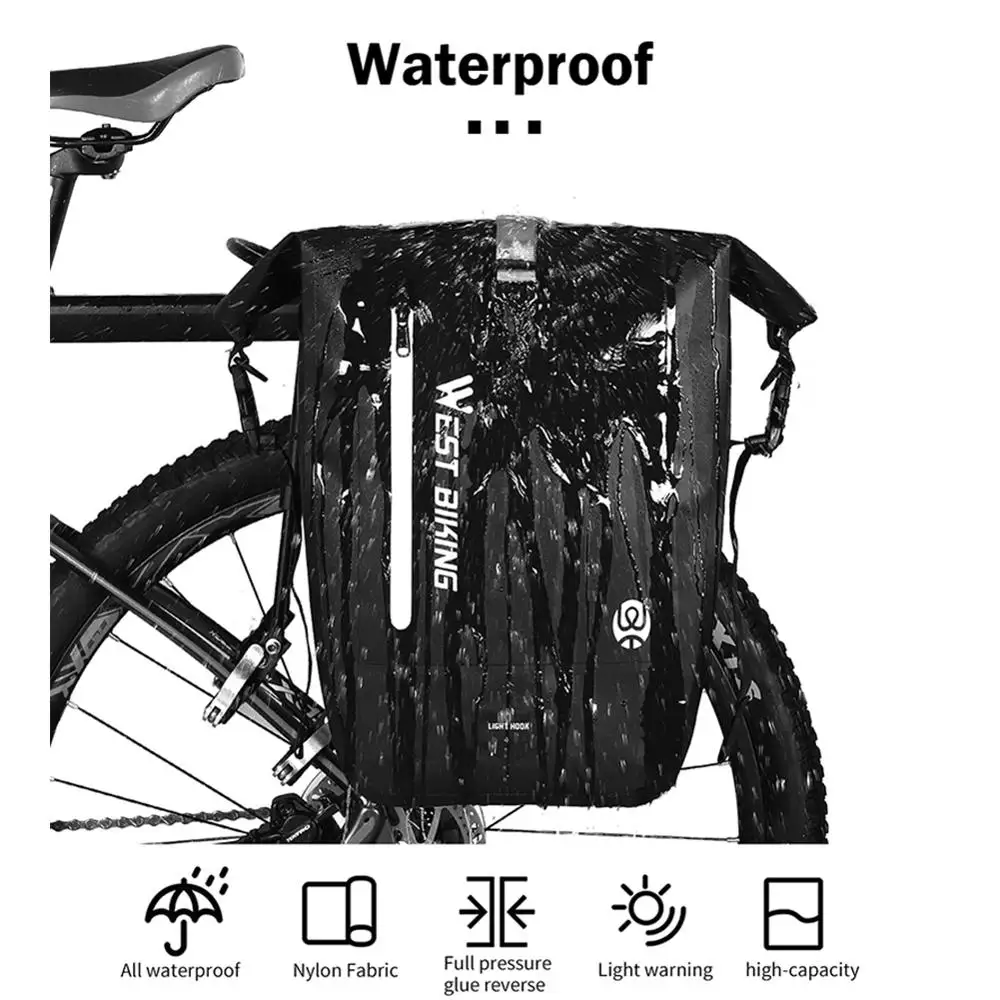 

WEST BIKING 25L Waterproof Bicycle Carrier Bags MTB Mountain Bike Rear Tail Seat Rack Trunk Luggage Pannier Cycling Equipment