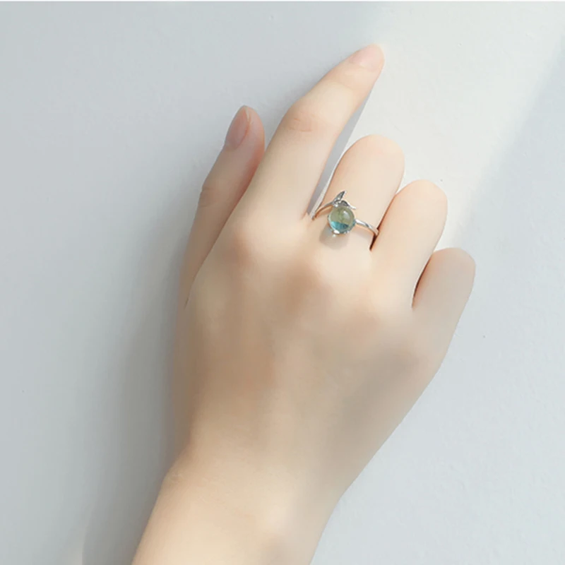 Оптовая продажа серебристые открытые кольца с синим кристаллом в форме русалки