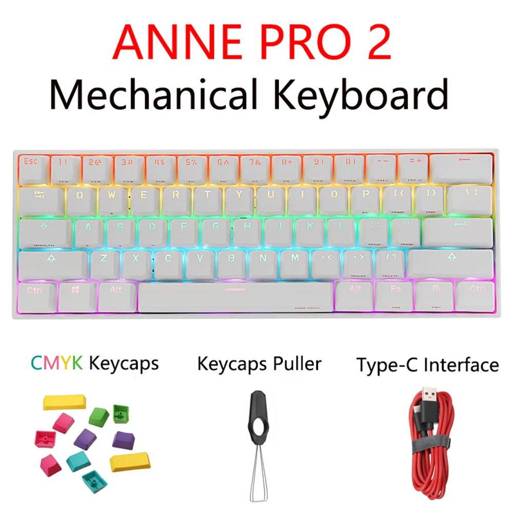 anne pro 2 gaming mechanical keyboard wireless bluetooth programmable gamer keyboard mini portable 60 detachable cable for win free global shipping