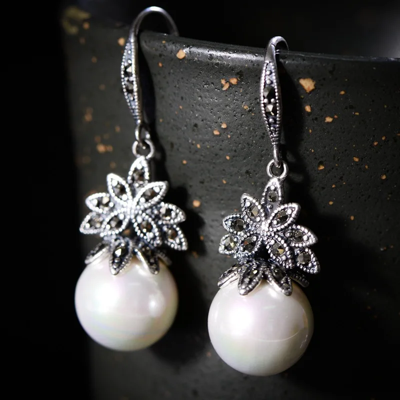 Женские серьги с натуральным зеленым камнем из стерлингового серебра 925 пробы