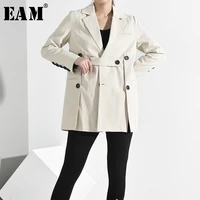 eam loose fit button split temperament jacket new lapel long sleeve women coat fashion tide spring autumn 2021 jq29000