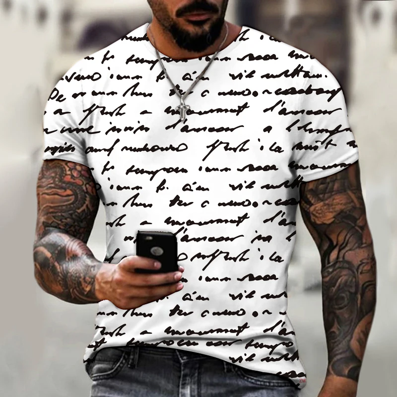 

Sexy designer Hand painted letter print Street trend T-shirt men's summer round neck short sleeve Street Fashion T-shirt