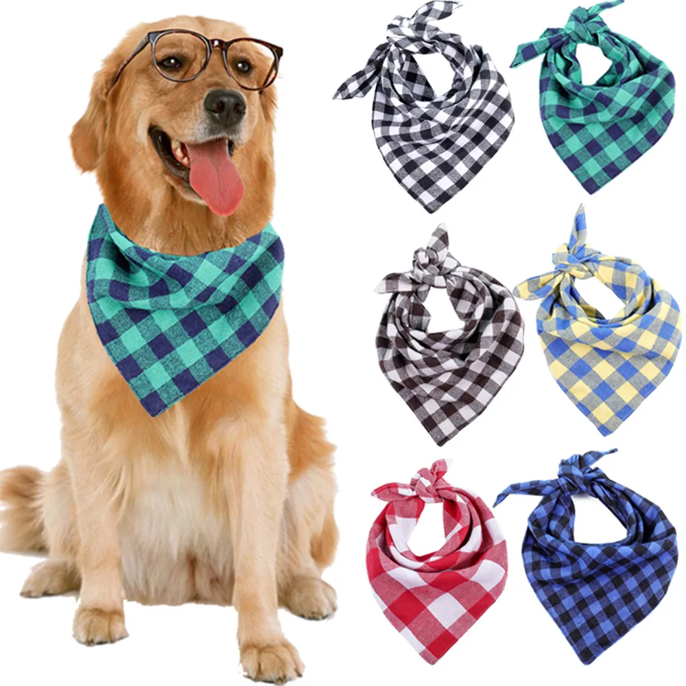 

1Pc Dog Bandanas Large Pet Scarf Pet Bandana For Dog Cotton Plaid WashableBow Ties Collar Cat Dogs Scarf Large Dog Accessories