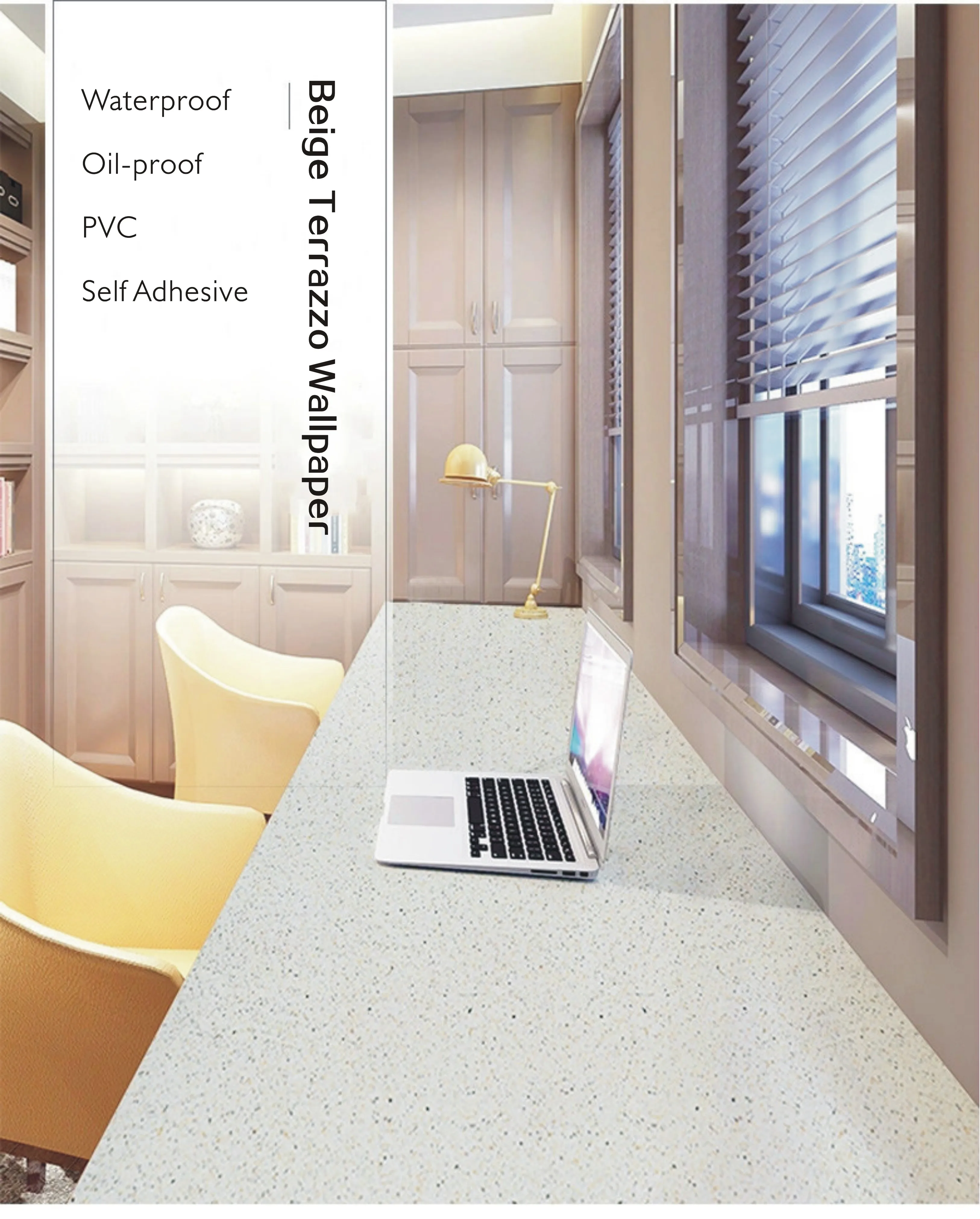 

5mx60cm Waterproof Oil-Proof Beige Terrazzo Wallpaper Contact Paper PVC Self Adhesive Bathroom Kitchen Countertop Home Improveme