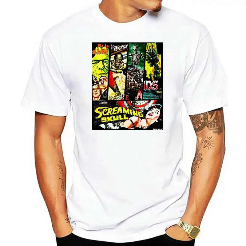 

Vintage Style Sci Fi Horror Movie Poster Collage T-Shirt Hip Hop Clothing Cotton Short Sleeve T Shirt Top Tee Plus Size