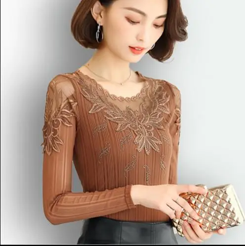 Женская кружевная блузка женские топы весна-осень элегантная блуза с длинным