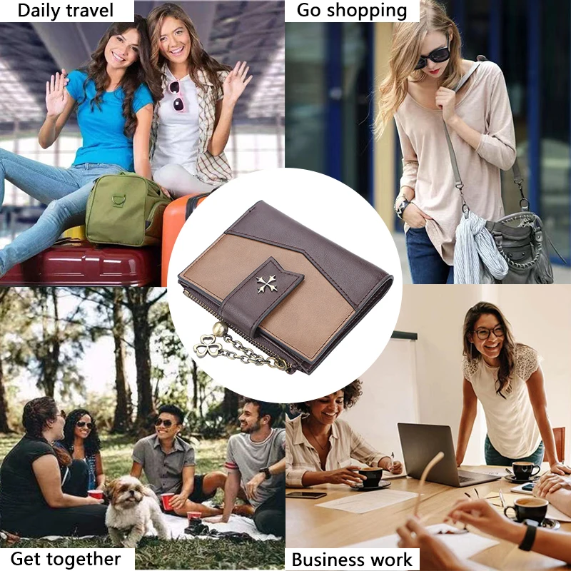 

FACTOO Women's Short Wallet Korean Version Multi-Card Position Zipper Wallet Clip All-Match Leather Buckle Tassel Female Bag