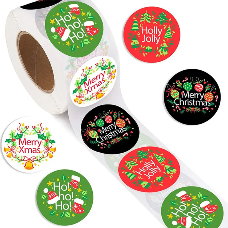 

500pcs New Year 2022 Christmas Candy Packaging Gift Box Sticker Dragee Cupcake Box Kraft Paper Sticker Chocolate Packaging Paper