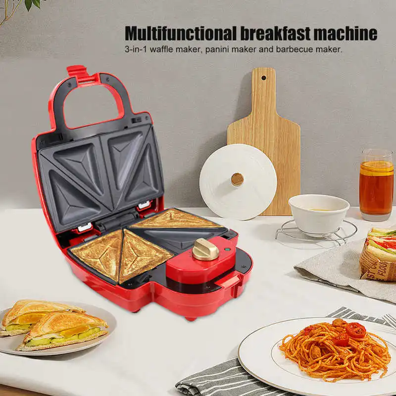 

750W Breakfast Machine Multifunctional Household Timing Electric Sandwich Waffle Maker Double-sided Heating Non-stick Bakeware