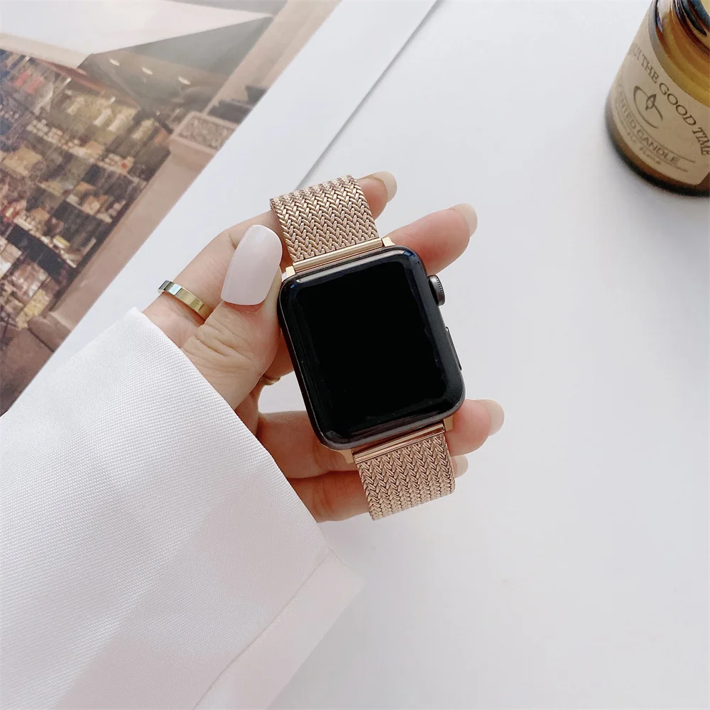 Роскошный металлический ремешок с ушками пшеницы для Apple Watch 7 6 5 4 сменный из