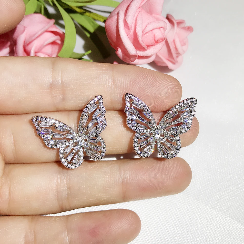 Креативный дизайн кубического циркония бабочка серьги-гвоздики элегантный