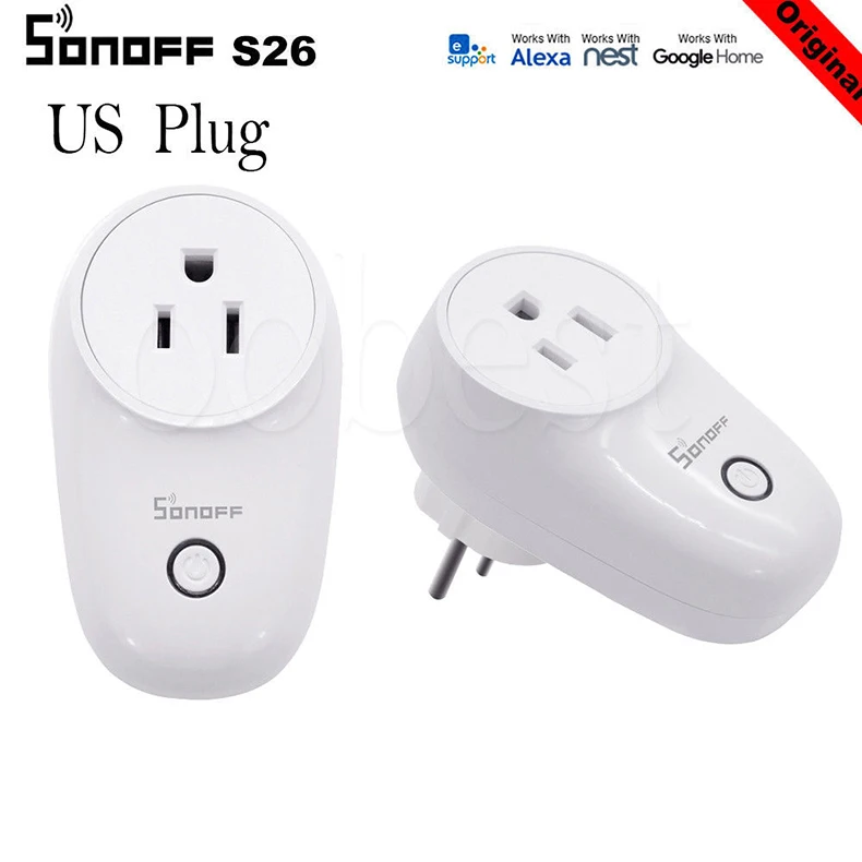 Sonoff S26 WiFi смарт-разъем ЕС США Великобритания AU CN Автоматизация умный дом удаленный переключатель совместим с eWelink Alexa Amazon Google Home - Комплект: US Standard