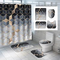Polyester Shower Curtain Bathroom Set with Shower Curtain and Rugs Toilet Cover Bathroom Accessories Set Bathroom Curtain Set