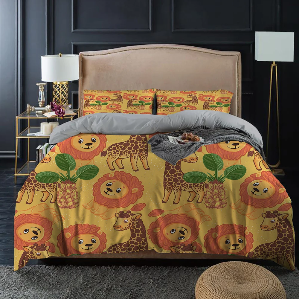 

Комплект постельного белья с 3D-принтом льва и жирафом