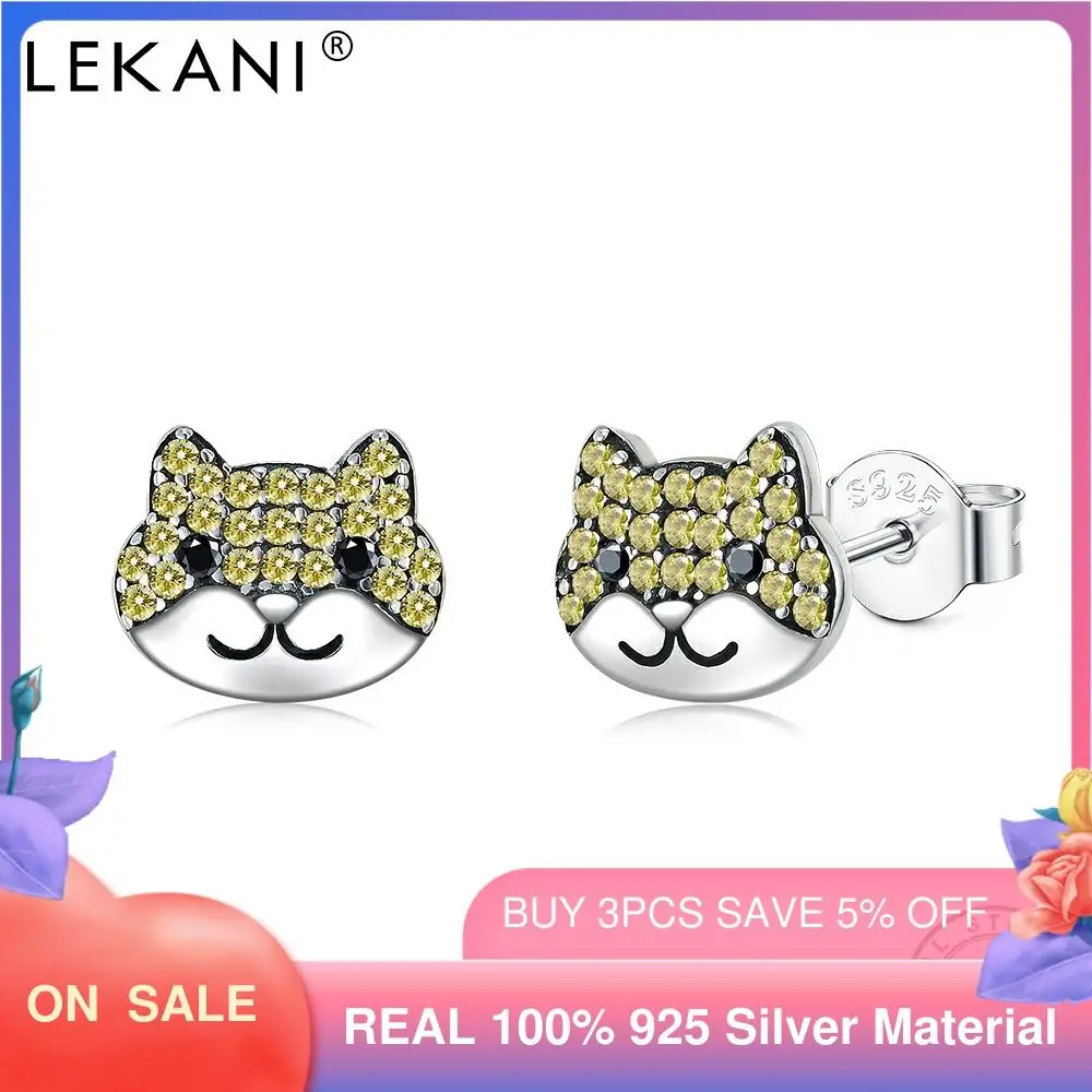 

LEKANI Sterling Silver 925 Jewelry Cute Dog Animal Earrings For Women & Girl Dazzling Yellow Cubic Zircon Stud Earring Hot Sale