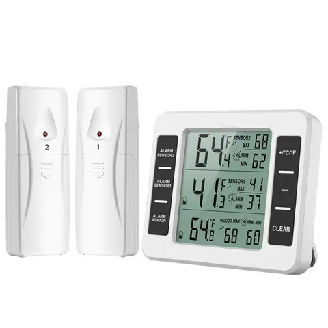 Цифровой термометр для холодильника, беспроводной термометр для морозильной камеры с монитором температуры в помещении, 2 беспроводных датчика, термометр для холодильника