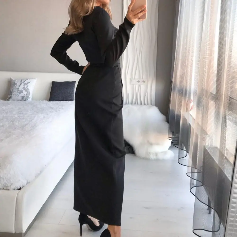 

Simple Fashion Solid Color Wrap Maxi Dress Comfortable Elegant Dress Split Hem for Vacation