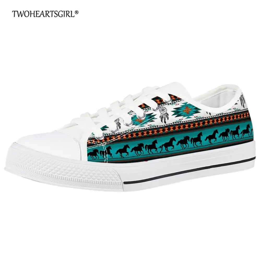 

Twoheartsgirl Tribal Aztec Horse Print Spring/Autumn Low Top Canvas Women Girl Casual Vulcanized Shoes Lace Up Breath Sneakers