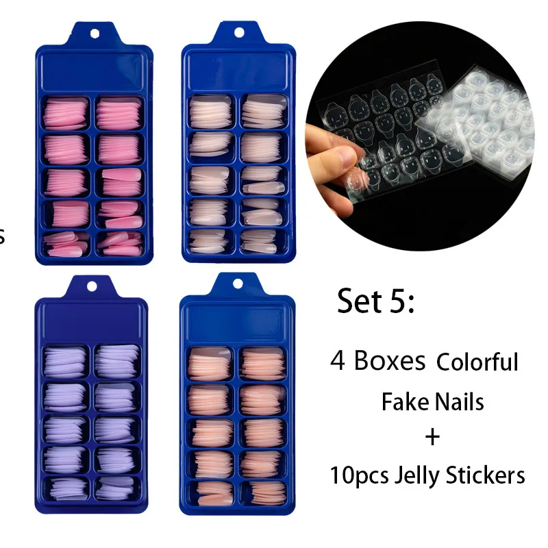 

4 Коробки длинные ногти балерины Комплект Акриловые накладные ногти искусство с 10 шт. наклейки из желе красочные гроб Пресс на наращивания н...