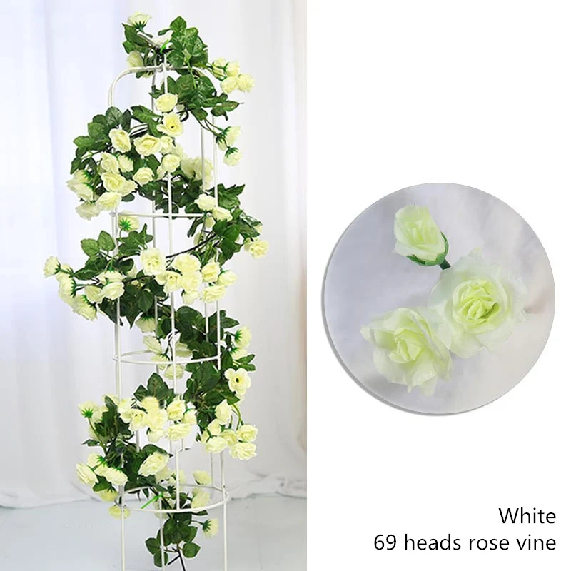 69 white Yumai 230 см 17 голов розовый искусственный цветок лозы шелковые розы венок Свадебный Настенный декор наружная Осенняя Гирлянда украшение - Цвет: 69 white