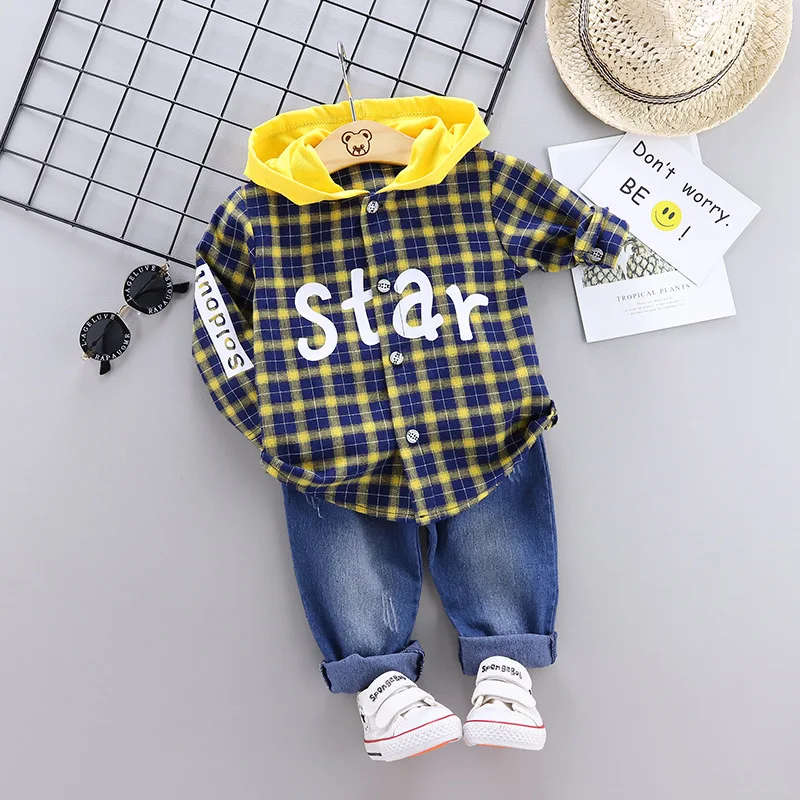 Star Fashion Baby Boy Girl Clothes Infant Spring Autumn Hoodie Pants Suits Kids Plaid Long Sleeve Sets Children Casual Tracksuit |
