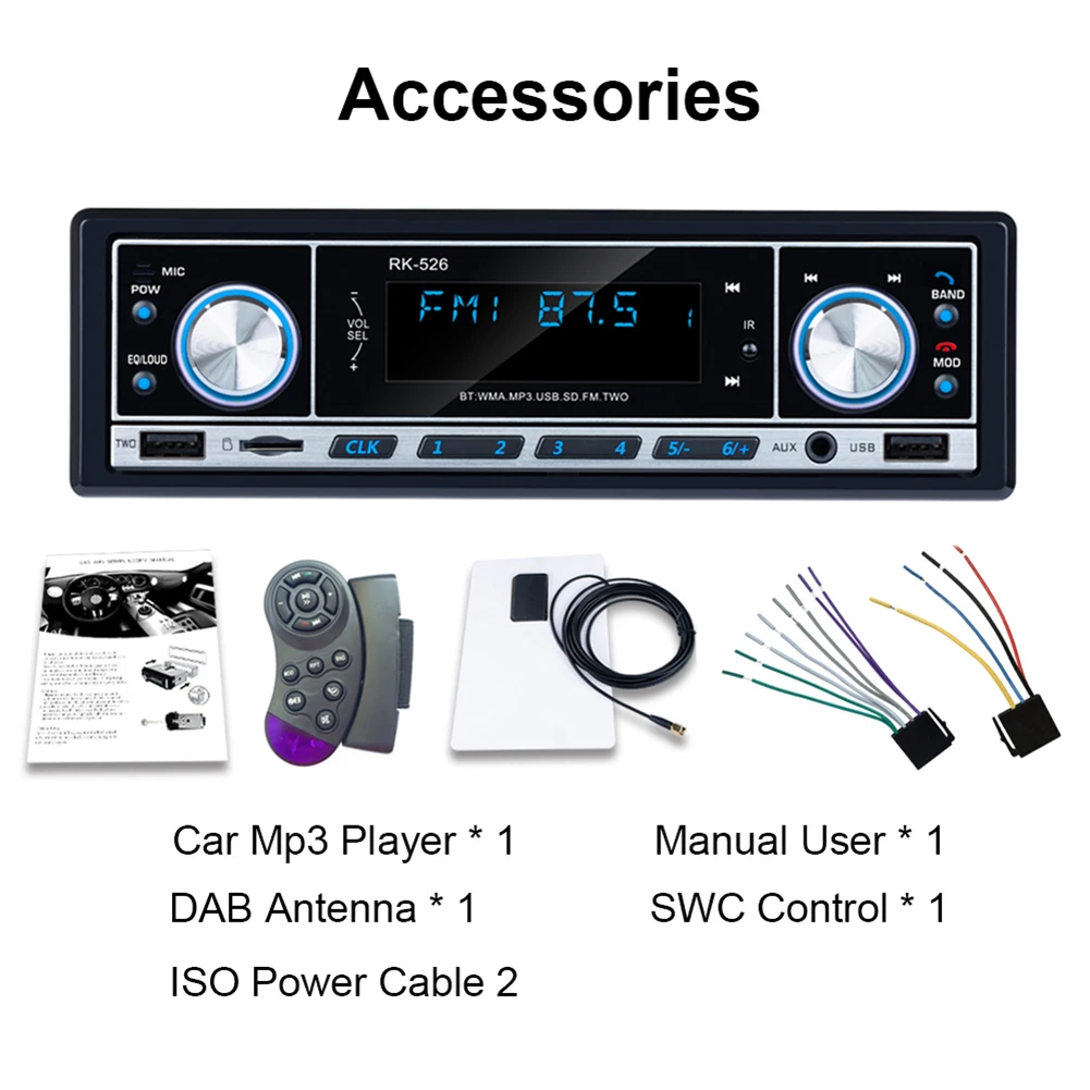 Двойной USB автомобильный Bluetooth U диск RK 526 DAB Micro SD MP3 музыкальный плеер радио mp3 FM